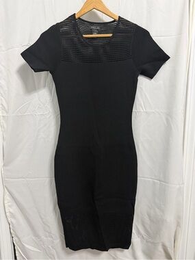 Cachet Black Short-Sleeve Knit Dress with Mesh Panels